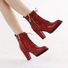 Big women Plus Size 45 46 9 CM block heel thick rubber sole ladies PU leather  lace up ankle boots